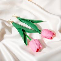 Fashion Long Tulip Flower Pendant Earrings main image 1