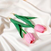 Fashion Long Tulip Flower Pendant Earrings main image 2