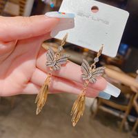 Fashion Long Tassel Butterfly Alloy Earrings main image 4