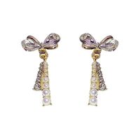 New Bow Tassel Pearl Hanging Earrings main image 6