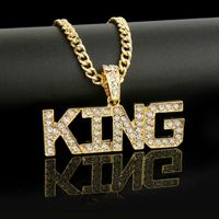 Fashion Hip Hop Rhinestone Letter King Pendent Alloy Necklace sku image 1