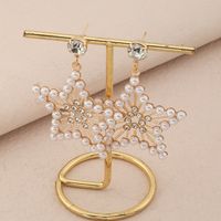 Simple Metal Diamond Inlaid Pearl Pentagram Geometric Earrings main image 4