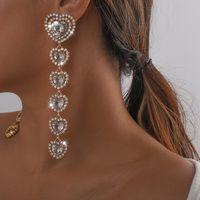 Simple Heart Rhinestone Claw Chain Long Tassel Earrings main image 3