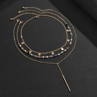 Fashion Simple Crystal Sequins Tassel Alloy Muilt-layer Necklace main image 5
