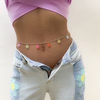 Simple Candy Color Sweet Acrylic Flower Tassel Copper Waist Chain main image 4