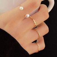 Fashion Simple Pearl Wave Twist Joint Alloy Ring Four-piece Set main image 1