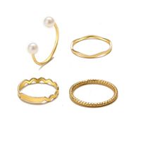 Fashion Simple Pearl Wave Twist Joint Alloy Ring Four-piece Set main image 6