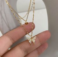 Fashion Double Rhinestone Butterfly Pendent Alloy Necklace main image 1