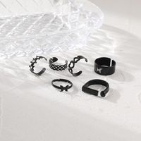Fashion New Black Knuckle Creative Retro Hollow Butterfly Heart-shaped Alloy Ring Set main image 3