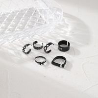 Fashion New Black Knuckle Creative Retro Hollow Butterfly Heart-shaped Alloy Ring Set main image 5