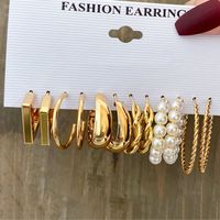 New Metal Twist C-shaped Pearl Earrings 6 Pairs Set main image 1