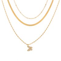 Fashion Retro Full Diamond Butterfly Pendant Alloy Three-layer Necklace main image 6