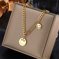 Fashion Simple Titanium Steel Double Smiley Face Titanium Steel Necklace main image 2