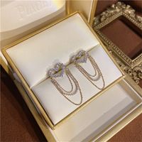 Fashion Heart-shaped Rhinestone Tassel Chain Alloy Earrings main image 1