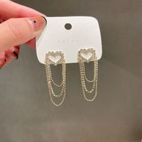 Fashion Heart-shaped Rhinestone Tassel Chain Alloy Earrings main image 4