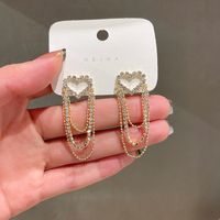 Fashion Heart-shaped Rhinestone Tassel Chain Alloy Earrings main image 5