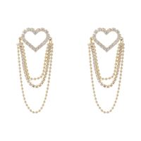 Fashion Heart-shaped Rhinestone Tassel Chain Alloy Earrings main image 6
