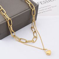 304 Stainless Steel 18K Gold Plated Hip-Hop Inlaid Gold Heart Necklace main image 6