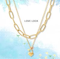 304 Stainless Steel 18K Gold Plated Hip-Hop Inlaid Gold Heart Necklace main image 4