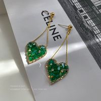 Boucles Doreilles En Alliage De Gland En Forme De Coeur En Cristal Vert De Mode main image 1