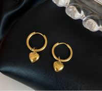 Simple Heart-shaped Pendant Titanium Steel 18k Gold-plated Circle Earrings main image 3