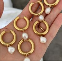 Bijoux Plaqués Or 18 Carats En Acier Au Titane Avec Perle D&#39;eau Douce À La Mode main image 2