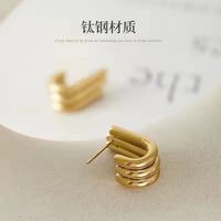 Multi-layer Hook-shaped Titanium Steel 18k Gold-plated Stud Earrings main image 3