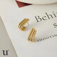 Multi-layer Hook-shaped Titanium Steel 18k Gold-plated Stud Earrings main image 1