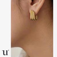 Multi-layer Hook-shaped Titanium Steel 18k Gold-plated Stud Earrings main image 5