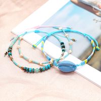 Spring And Summer Lake Blue Beaded Rope Shell Bracelet Female main image 4