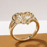 Mode Mama Brief Herzform Schmetterling Kupfer Eingelegtes Gold Künstliche Edelsteine Offener Ring main image 1