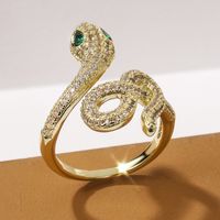 Fashion Copper Inlaid Zircon Zodiac Snake Open Ring Female main image 1