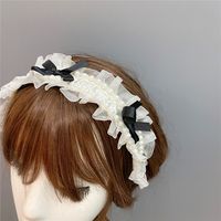 Fashion Lace Bow Headband Sweet Double Row Pearl Wide-brimmed Hair Accessories main image 3
