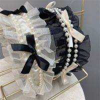 Fashion Lace Bow Headband Sweet Double Row Pearl Wide-brimmed Hair Accessories main image 5