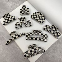 Fashion Black White Checkerboard Hairpin Large Grab Clip main image 1