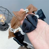 Fashion Mesh Pearl Small Bow Headband Wholesale Sweet Hair Accessories main image 5