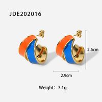 Fashion Retro 14k Gold Stainless Steel Contrast Color Matching Drop Oil Hoop Earrings sku image 1