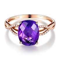 Wholesale Amethyst New Geometric Diamond Color Gemstone Copper Ring sku image 1