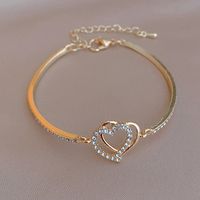 Simple Metal Inlaid Rhinestone Heart-shaped Alloy Bracelet sku image 1