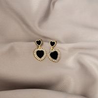 Boucles D'oreilles Pendantes Symétriques Rétro Diamant Coeur Blanc Noir sku image 1