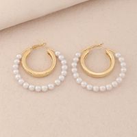 Fashion Alloy Pearl Circle Earrings Simple Sweet Women's Jewelry sku image 1