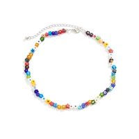 Fashion Colorful Glass Daisy Retro Flower Beaded Necklace sku image 3