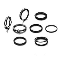 Fashion New Black Twist Knuckle Set 8 Inlaid Rhinestone Alloy Rings sku image 1