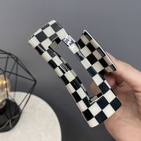 Fashion Black White Checkerboard Hairpin Large Grab Clip sku image 8