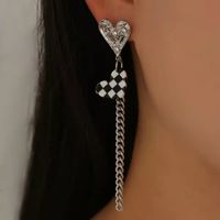 2022 New Fashion Asymmetric Checkerboard Bear Heart Earrings Female main image 3