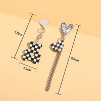 2022 New Fashion Asymmetric Checkerboard Bear Heart Earrings Female main image 6
