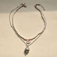 Retro Moonstone Necklace Pearl Butterfly Alloy Necklace sku image 1