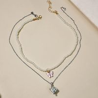 Retro Moonstone Necklace Pearl Butterfly Alloy Necklace sku image 2