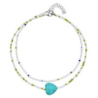 Fashion Retro Beaded Muilt-layer Heart-shaped Turquoise Necklace sku image 3