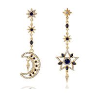 Fashion Full Diamond Rhinestone Asymmetric Star Moon Alloy Earrings main image 1